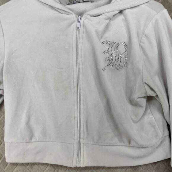 Roma Concept Womens L Hoodie Sweatshirt White Velour Cropped Full Zip Rhinestone - Picture 2 of 16